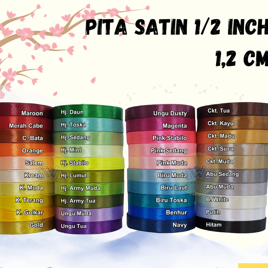 

Pita Satin 1/2 Inch, Pita Dekorasi , Pita Satin Import Terlaris Harga Per 1 Roll