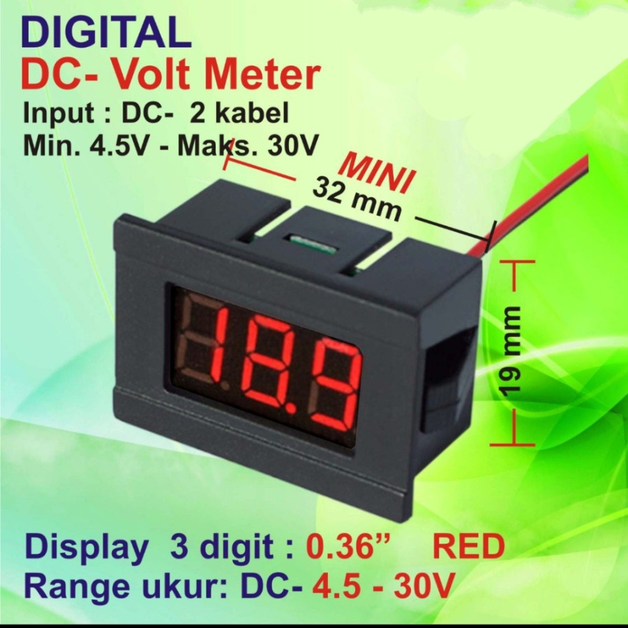 0.36 VOLT METER VOLTMETER DIGITAL MINI DC 4.5-30V FRAME 2 KABEL MERAH