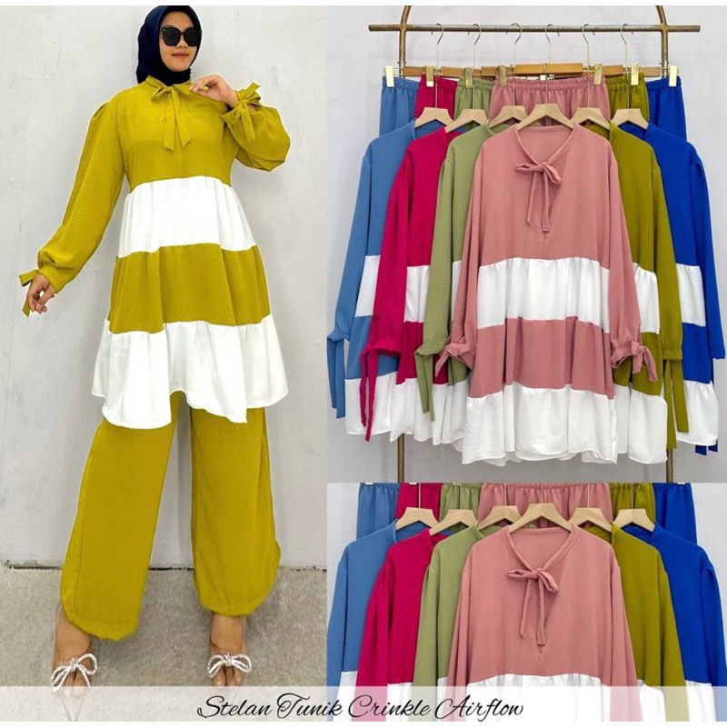 NEW  LADY SET TUNIK CRINKLE AIRFLOW PREMIUM FIT TO XL // ONE SET LADY // SETCEL LADY // SETELAN KOMB