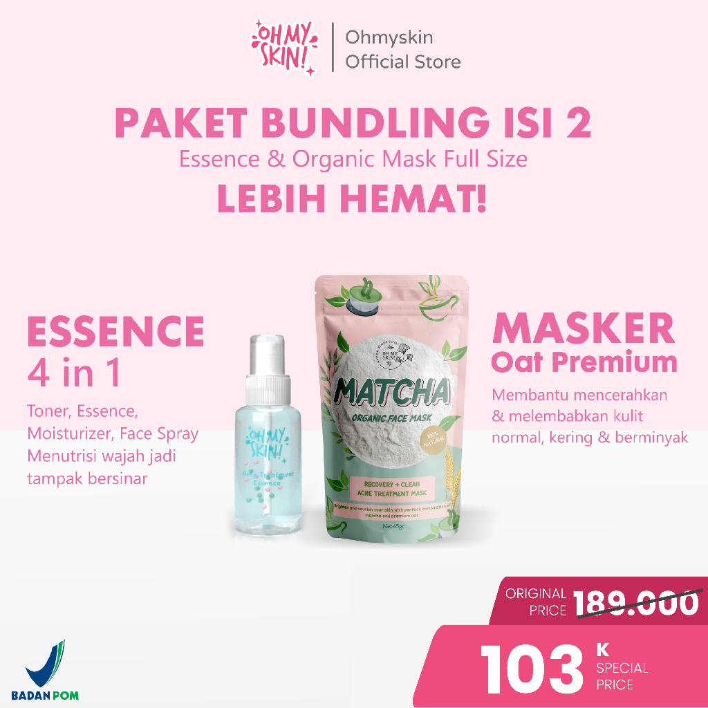 Ohmyskin Paket Bundling Essence & Masker Organik Fullsize 65gr