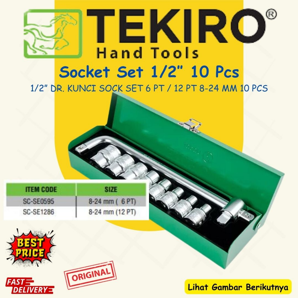 Tekiro Kunci Sock Socket Set 1/2" 10 Pcs 8-24mm Box Besi Berkualitas