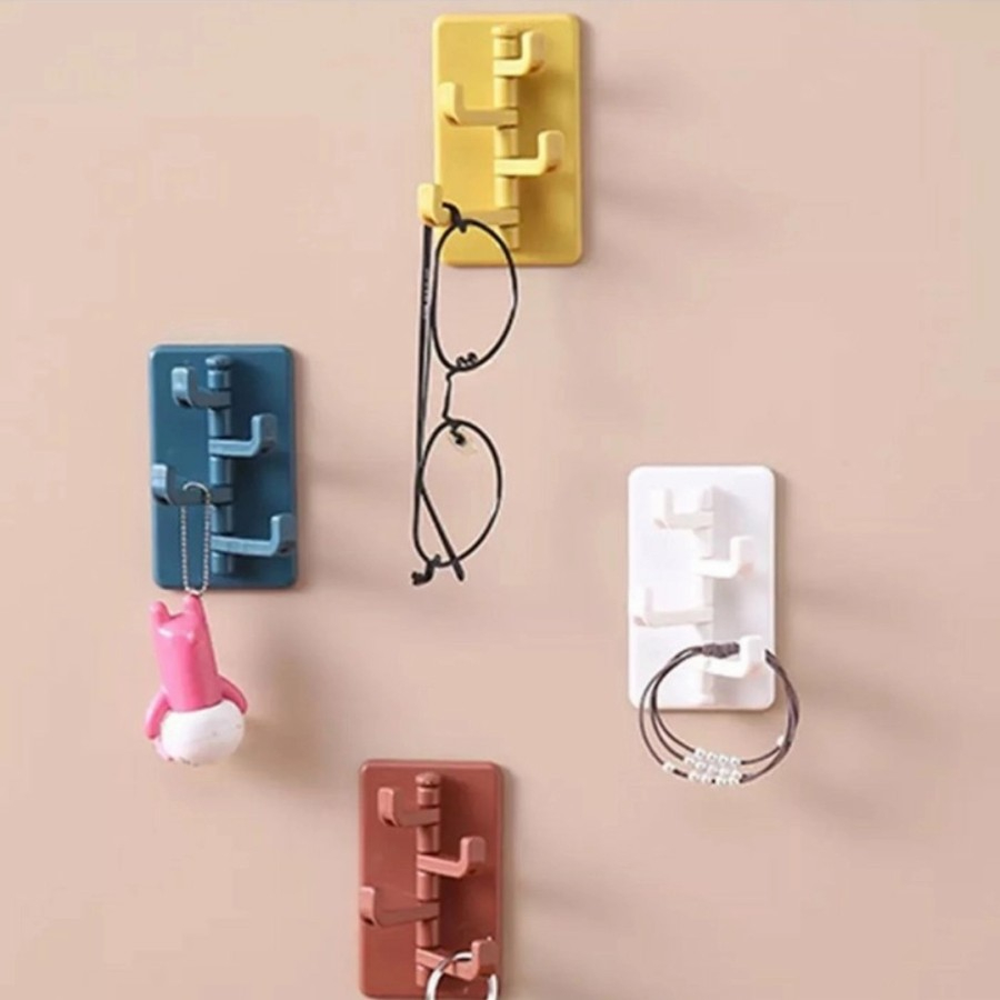 gantungan tempel 4 hook multifungsi gantungan baju tempel 4 kait - Biru