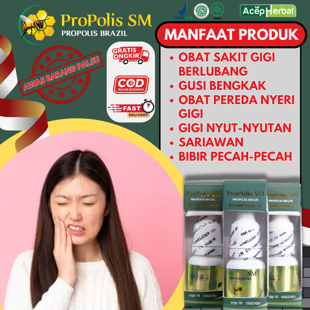 Obat Sakit Gigi Berlubang, Sakit Gigi Nyut Nyutan, Gusi Bengkak, obat pereda nyeri gigi - Propolis S