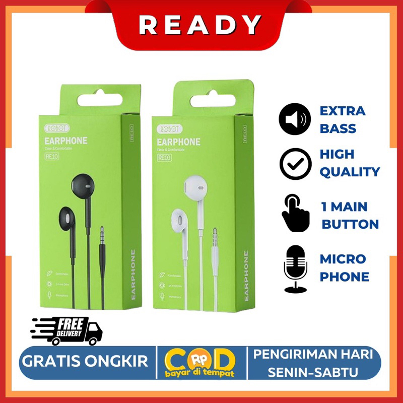 HEADSET ROBOT RE10 FULL BASS ORIGINAL STREO-hendsfree Earphone