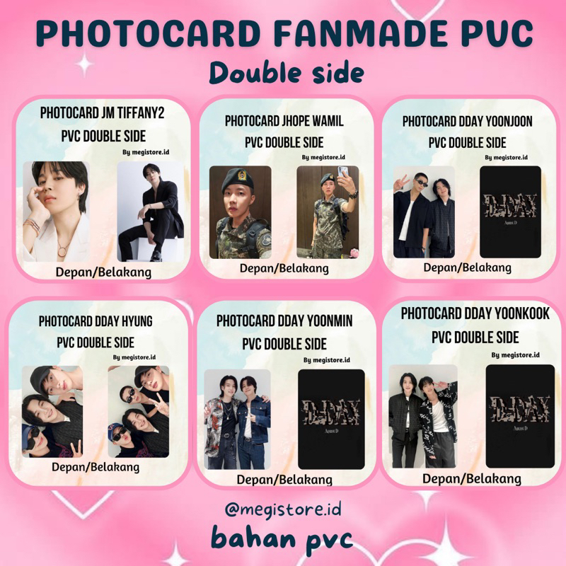 PHOTOCARD PVC SUGA YOONMIN SEOKJIN JHOPE WAMIL NAMJOON JUNGKOOK DDAY PC JIMIN TIFFANY