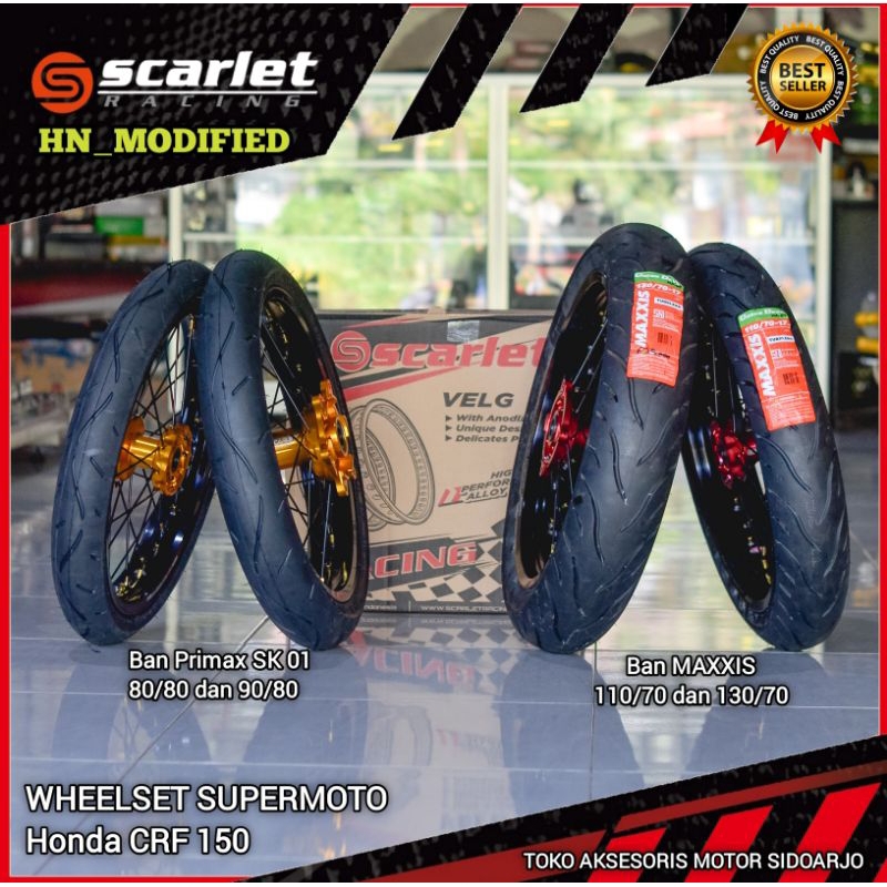 Velg Wheelset SUPERMOTO SCARLET RACING Full CNC TRAIL CRF WR155 KLX DT Plus Ban