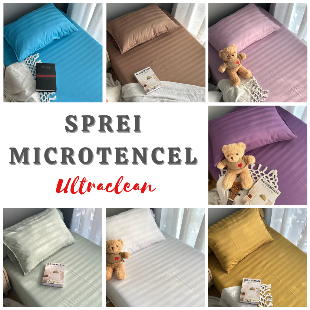 Sprei HOTEL MICROTENCEL Ukuran Single Tinggi 35 &amp; 40 FREE Karet Anti Geser Size 90x200 100x200 120x200 140x200