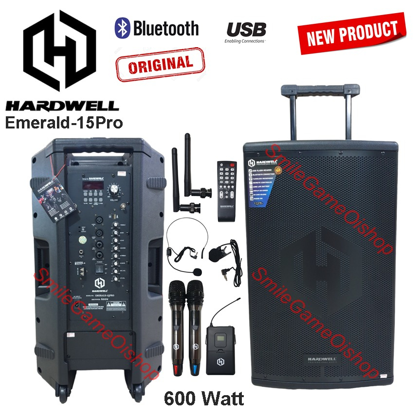 Speaker Portable Meeting wireless Hardwell Emerald-15pro Include 2 Mic Wireless + Mic Headset , mic 