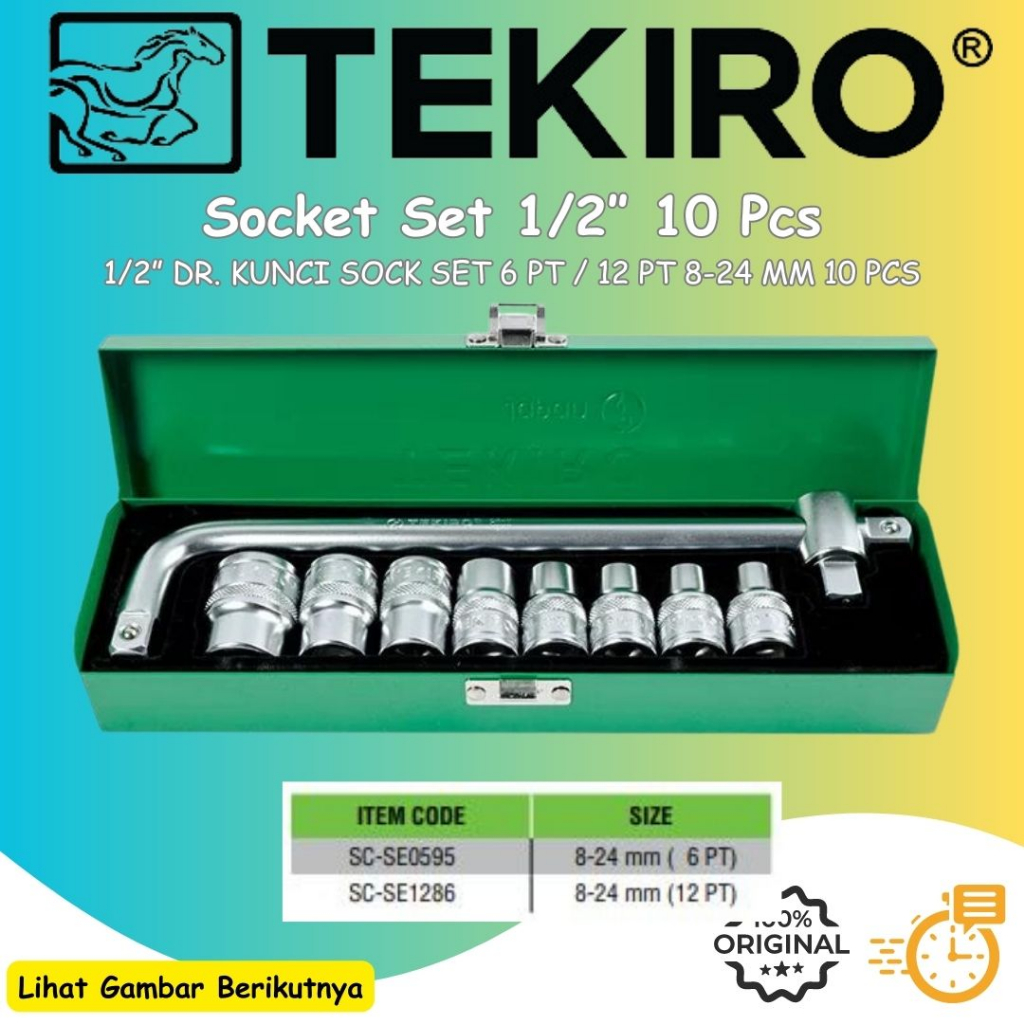 Tekiro Kunci Sock Socket Set 1/2" 10 Pcs 8-24mm Box Besi Kokoh Awet