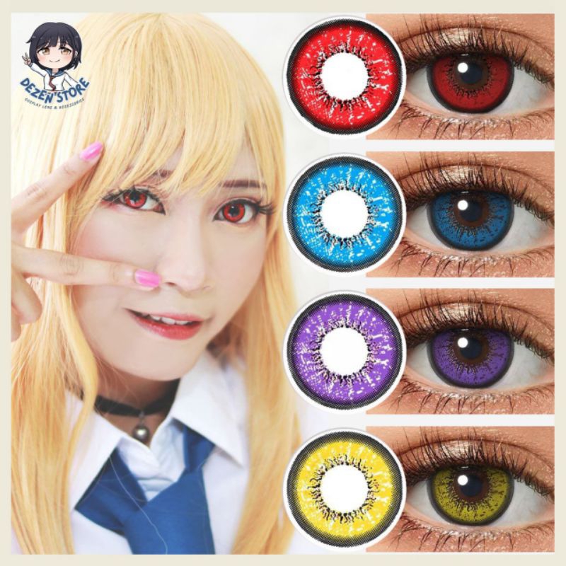 Softlens warna / Kontak lensa Cosplay (normal) anime dan game sepasang Softlens merah biru hijau kun