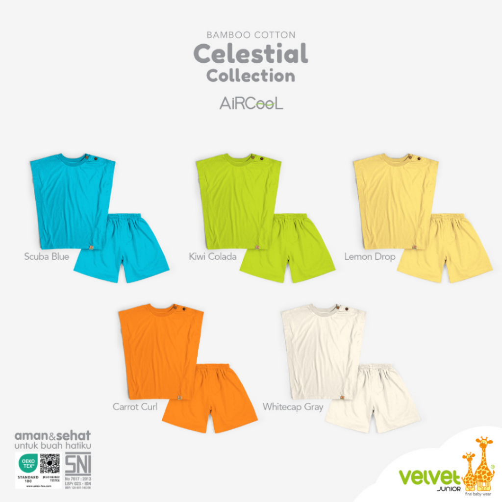 Velvet Junior Setelan Kutung Sayap Bamboo Cotton Celestial