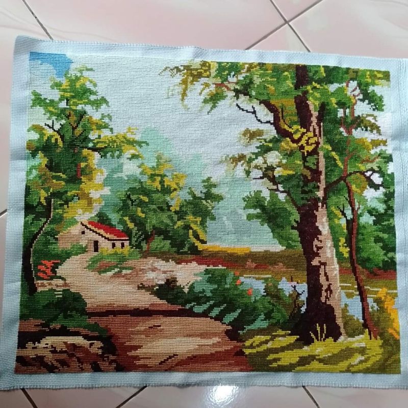 Paket kristik sudah jadi/kristik pemandangan/kristik benang woll/lukisan kristik