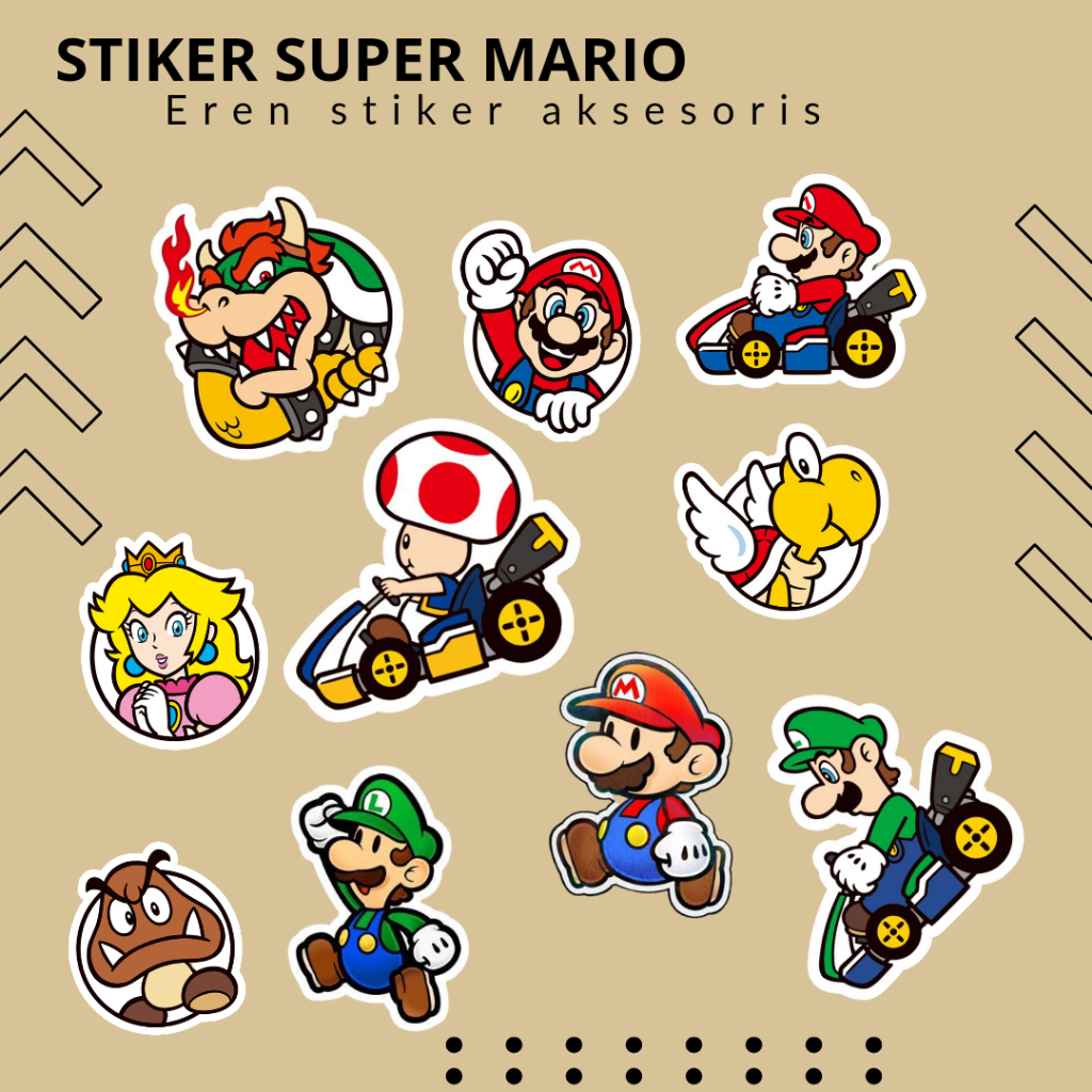 

STIKER KARTUN VERSI SUPER MARIO ANTI AIR VINYL / STIKER HELEM KACA MOBIL HANDPONE CASING LAPTOP TERBARU PREMIUM