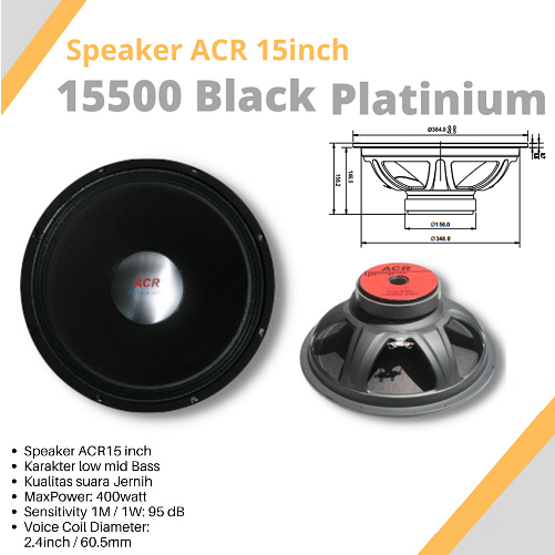 Speaker ACR 15 Inch 15500 BLACK PLATINUM SERIES 400W 8R 15" Full Range Mid High Audio Spiker Musik Sound System