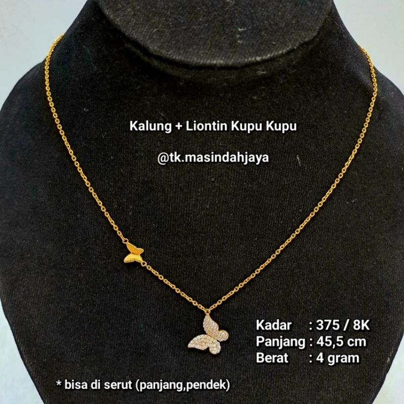 Kalung + Liontin Kupu-Kupu Model Terbaru / Limited Edition Emas Asli Kadar 375 / 8K