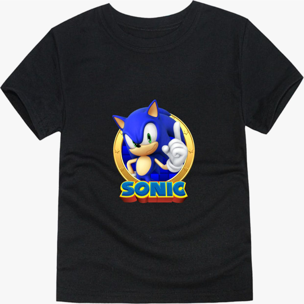 Baju Kaos Anak Sonic Hedgehog Laki Laki dan Perempuan Usia 1-10 Tahun Warna Hitam