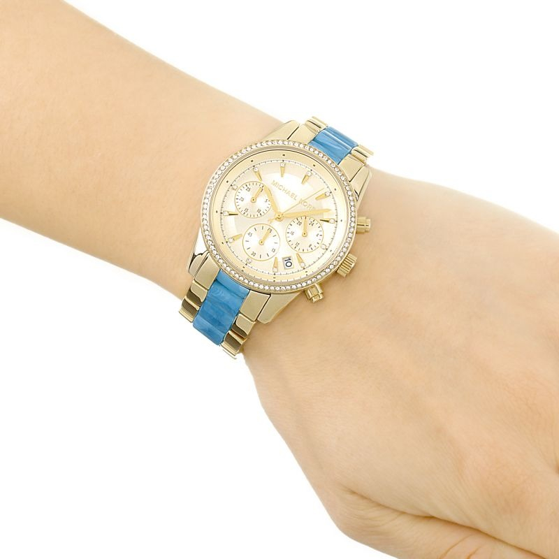 Jam  Women's Ritzz Bluee Gold-Tone Watch MK6328