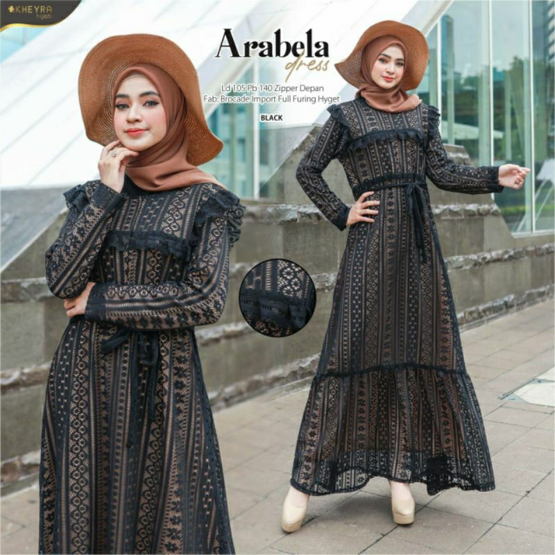 Arabela Dress Gamis Brokat Ukuran Ld 105 Panjang 140 Bahan Brocade import full furing Hyget Busui