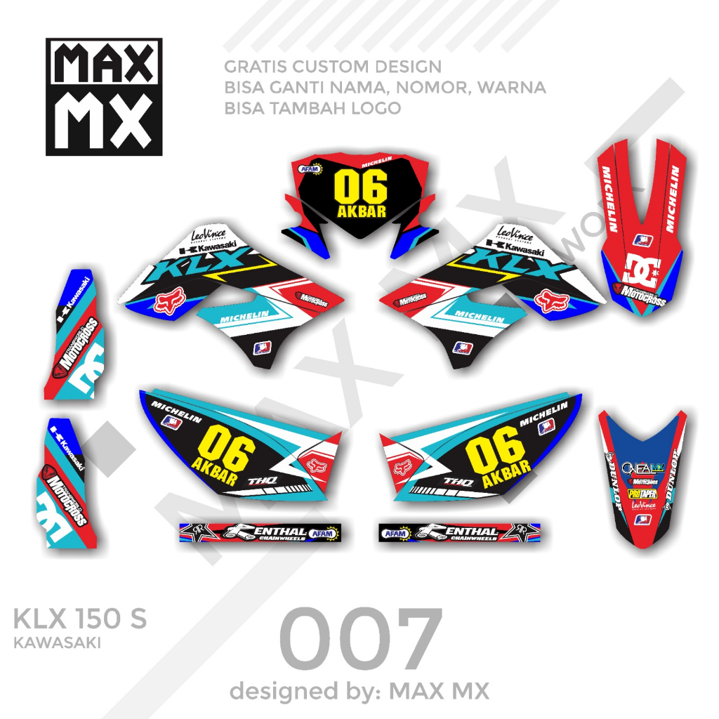 decal keren stiker full body klx 150 s variasi striping motif biru merah putih keren