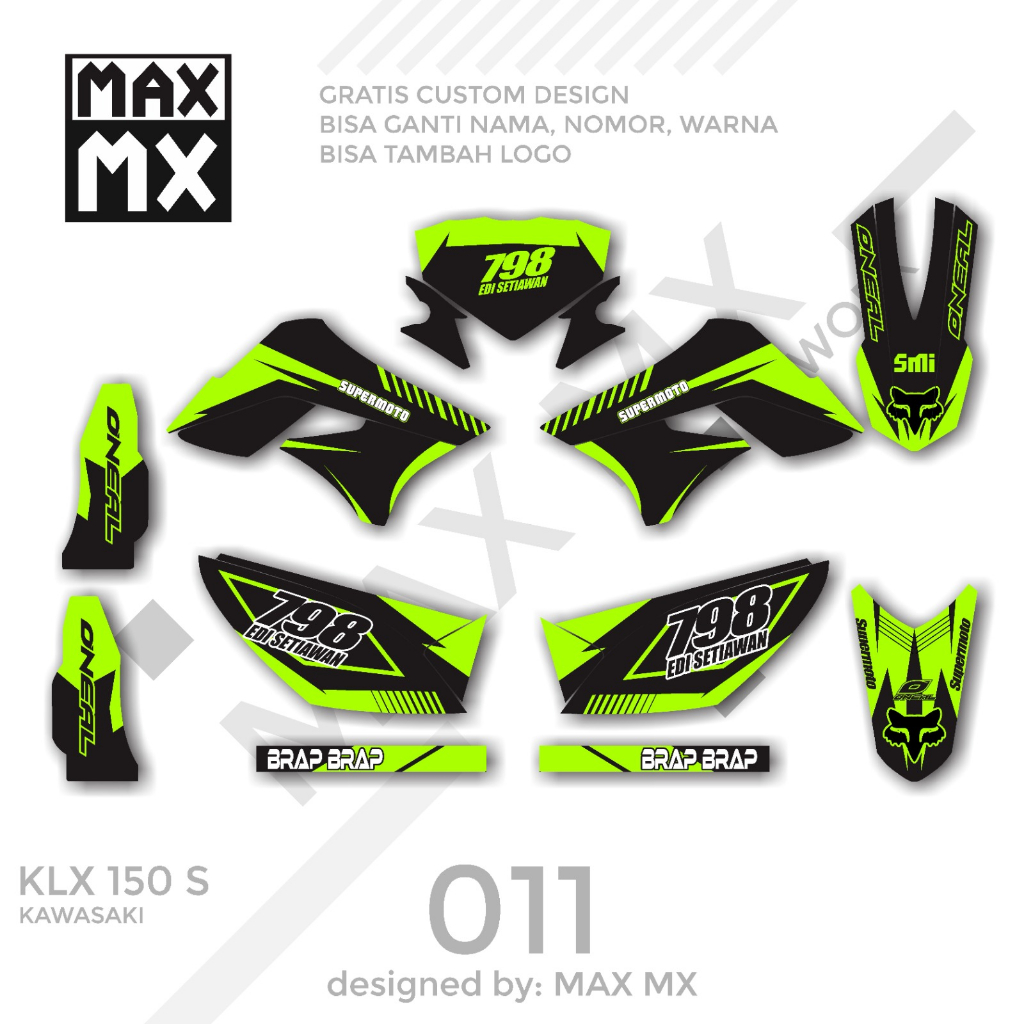 decal keren stiker full body klx 150 s variasi striping motif supermoto hitam hijau
