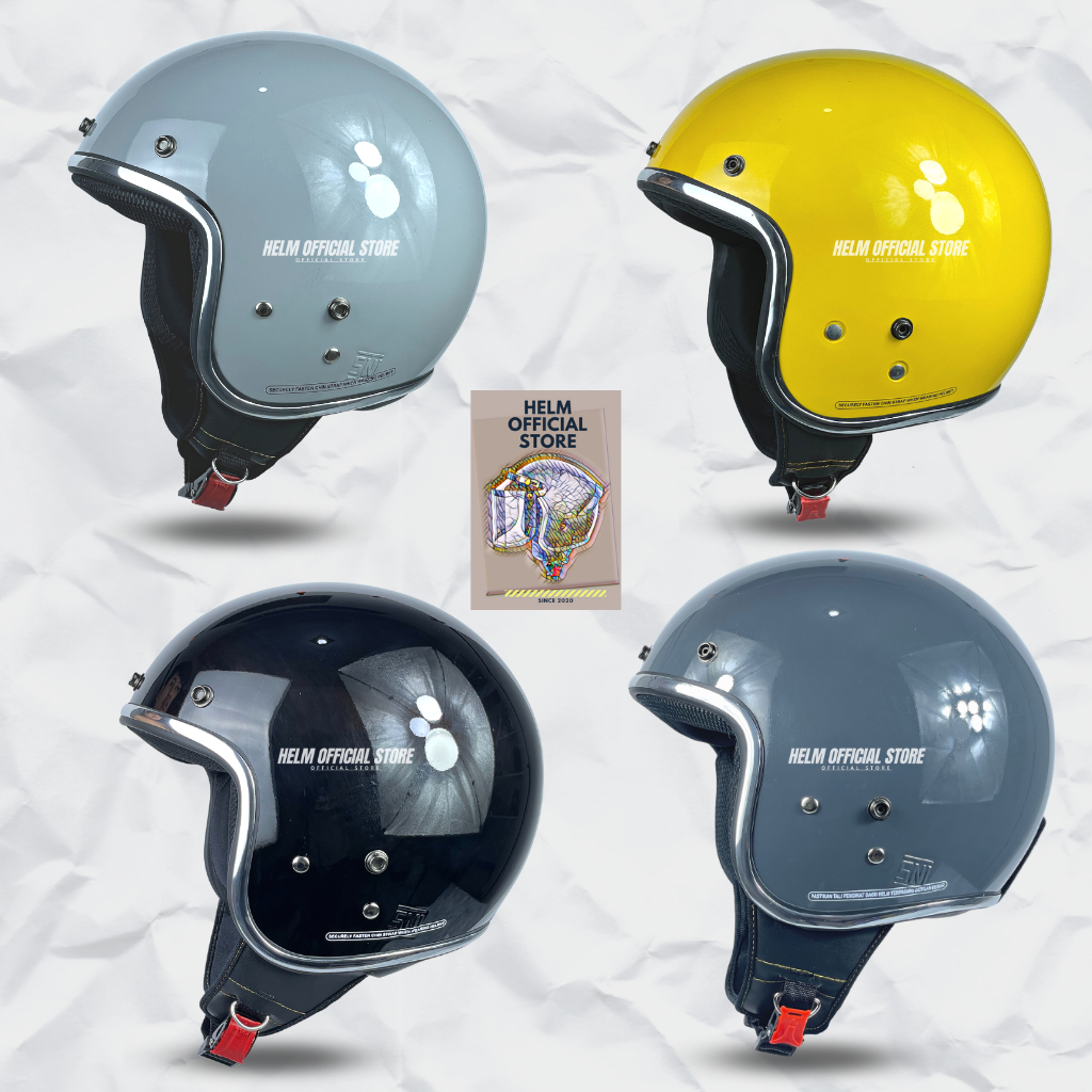 HELM BOGO DEWASA LIST CHROME CROM RETRO WARNA TERBARU SOLID SNI