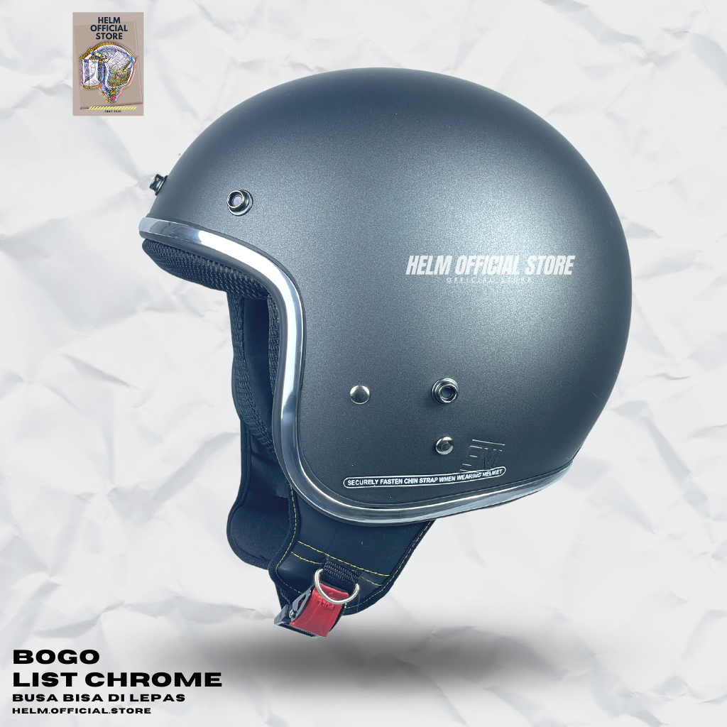 HELM BOGO DEWASA LIST CHROME CROM RETRO WARNA TERBARU SOLID SNI