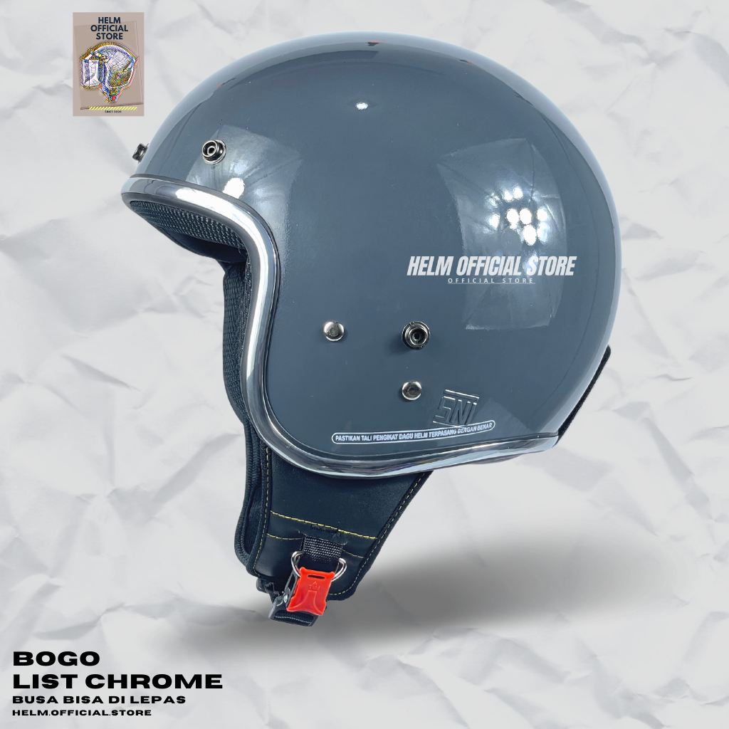 HELM BOGO DEWASA LIST CHROME CROM RETRO WARNA TERBARU SOLID SNI