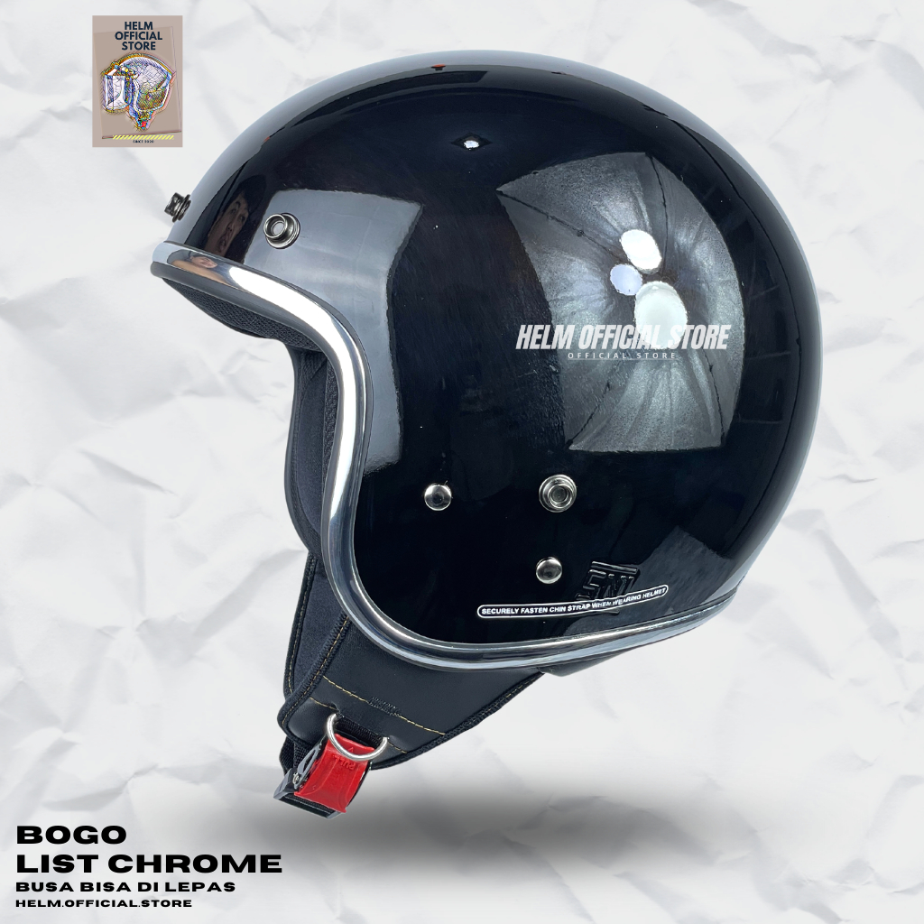 HELM BOGO DEWASA LIST CHROME CROM RETRO WARNA TERBARU SOLID SNI