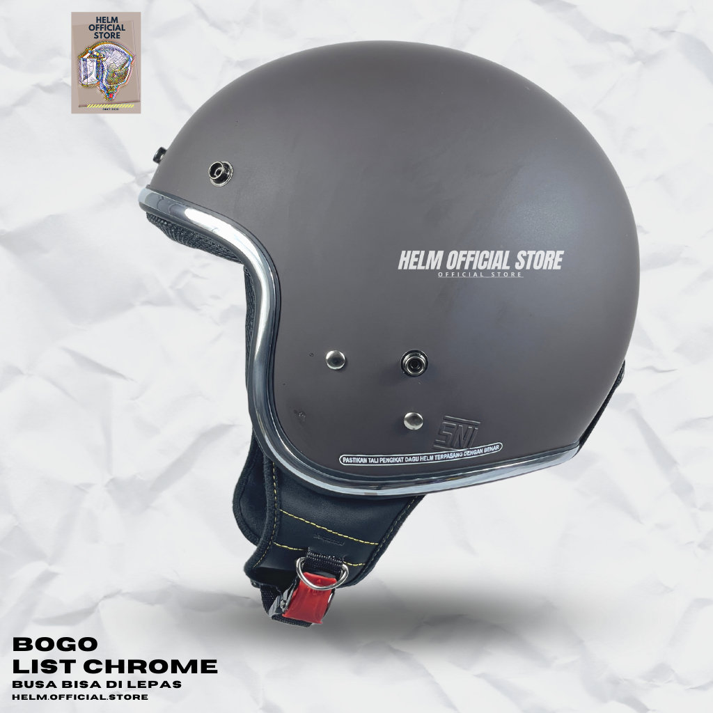 HELM BOGO DEWASA LIST CHROME CROM RETRO WARNA TERBARU SOLID SNI