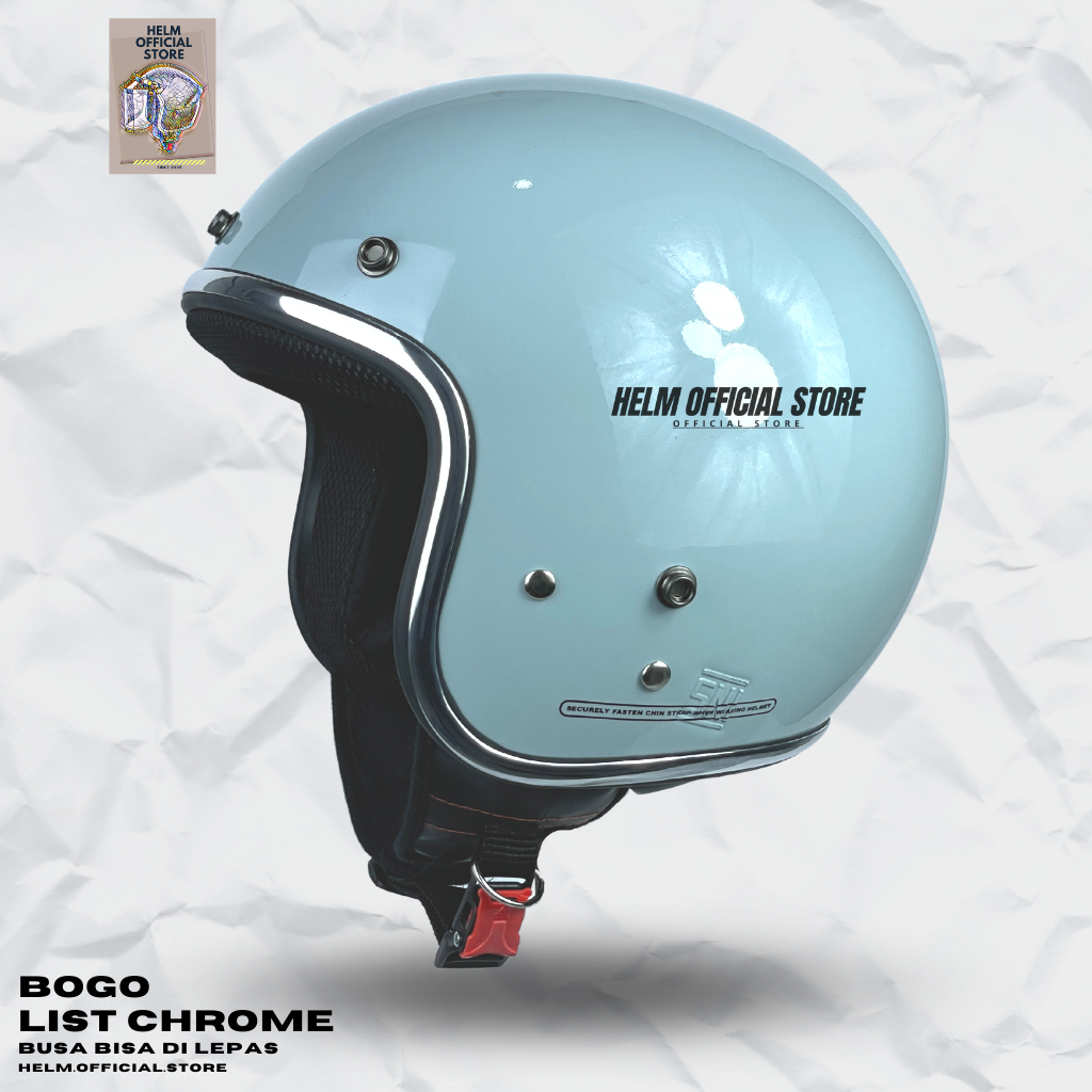 HELM BOGO DEWASA LIST CHROME CROM RETRO WARNA TERBARU SOLID SNI