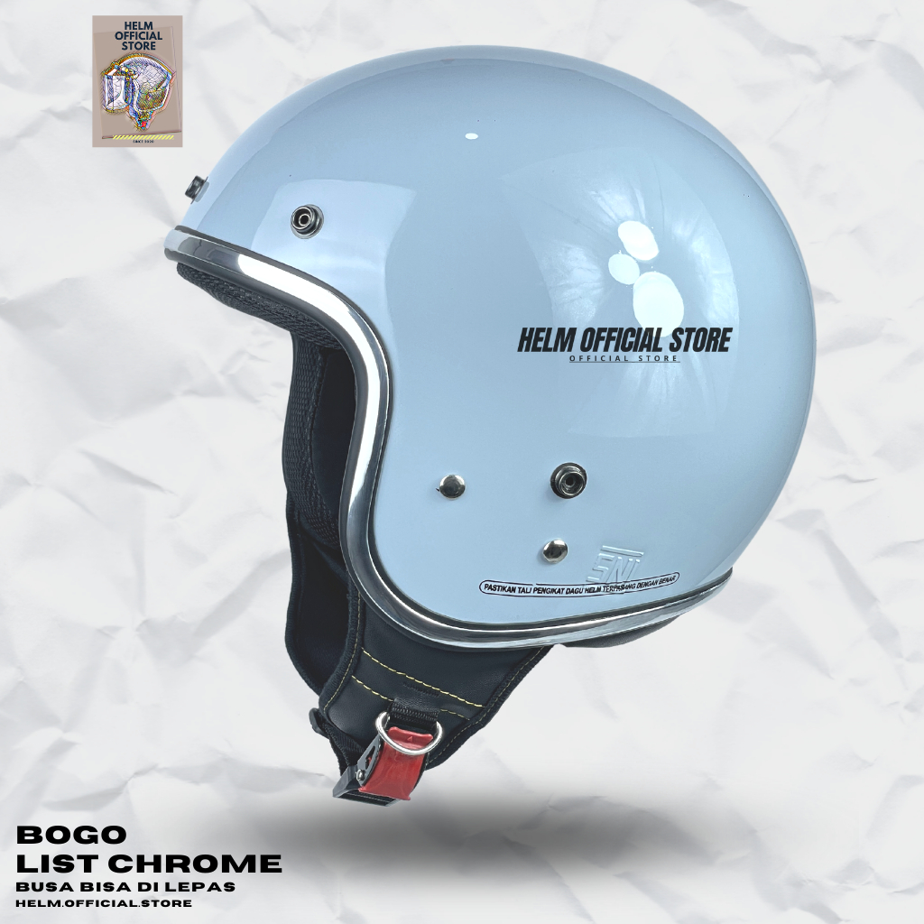 HELM BOGO DEWASA LIST CHROME CROM RETRO WARNA TERBARU SOLID SNI