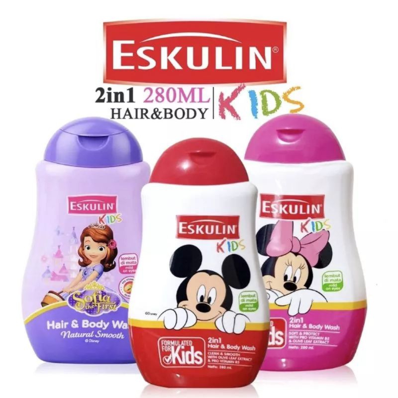 ESKULIN KIDS Hair & Body Wash 280ml - Mickey, Minnie, Sofia the First, My Little Pony