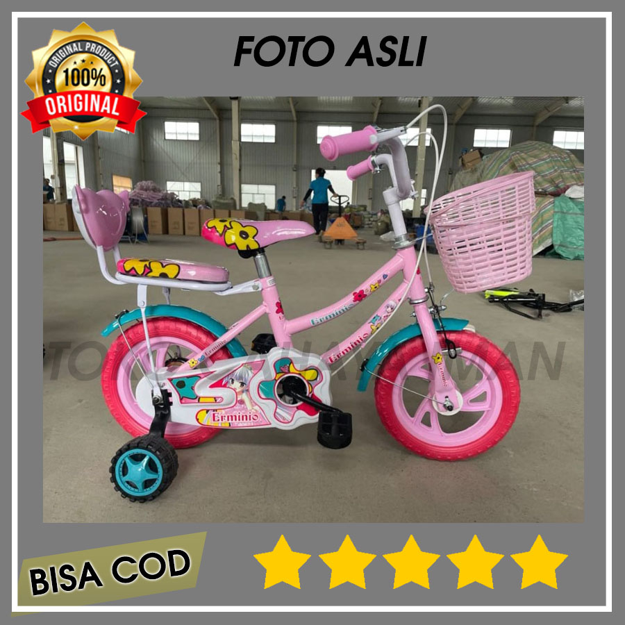 Sepeda Anak Perempuan Roda 2 Speda Sepedah Anak Anak Perempuan 2 Tahun Sampai 4 Tahun 12 inch Ada Bo