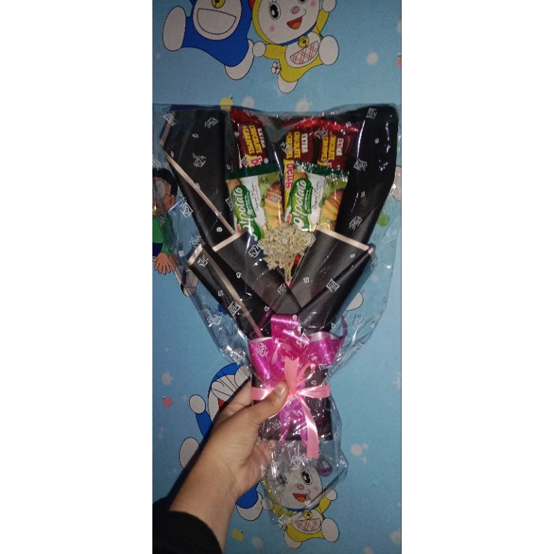 

buket snack+bunga murah