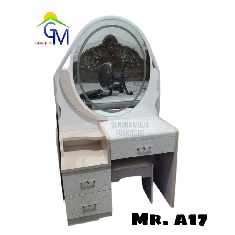 Meja Rias Kaca Bulat + Kursi MR A17
