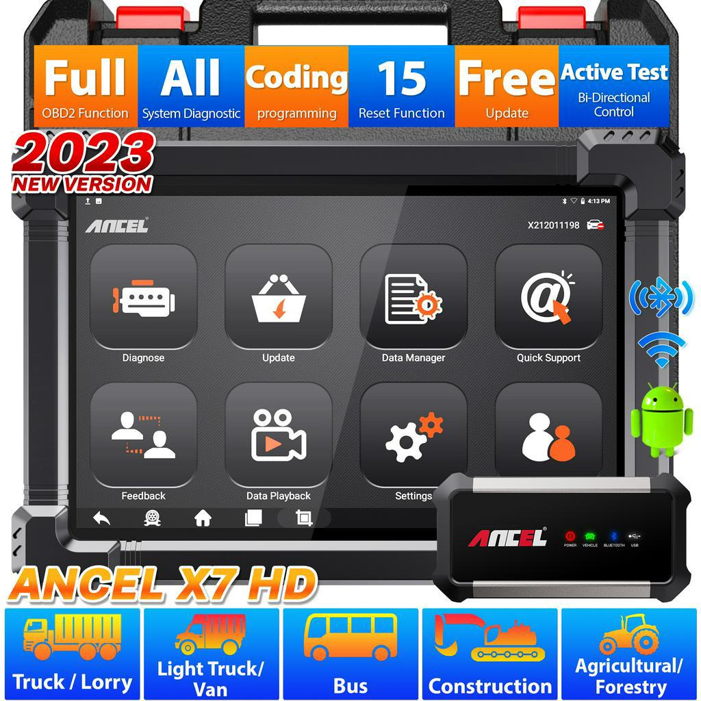 ANCEL X7 HD Top-Level OBD2 Truck Scanner 12/24V Scanner For Truck Heavy Duty Truck Scanner Excavator