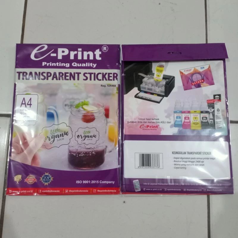 

Kertas Sticker Transparant A4 E-PRINT 150gsm / Paper Stiker