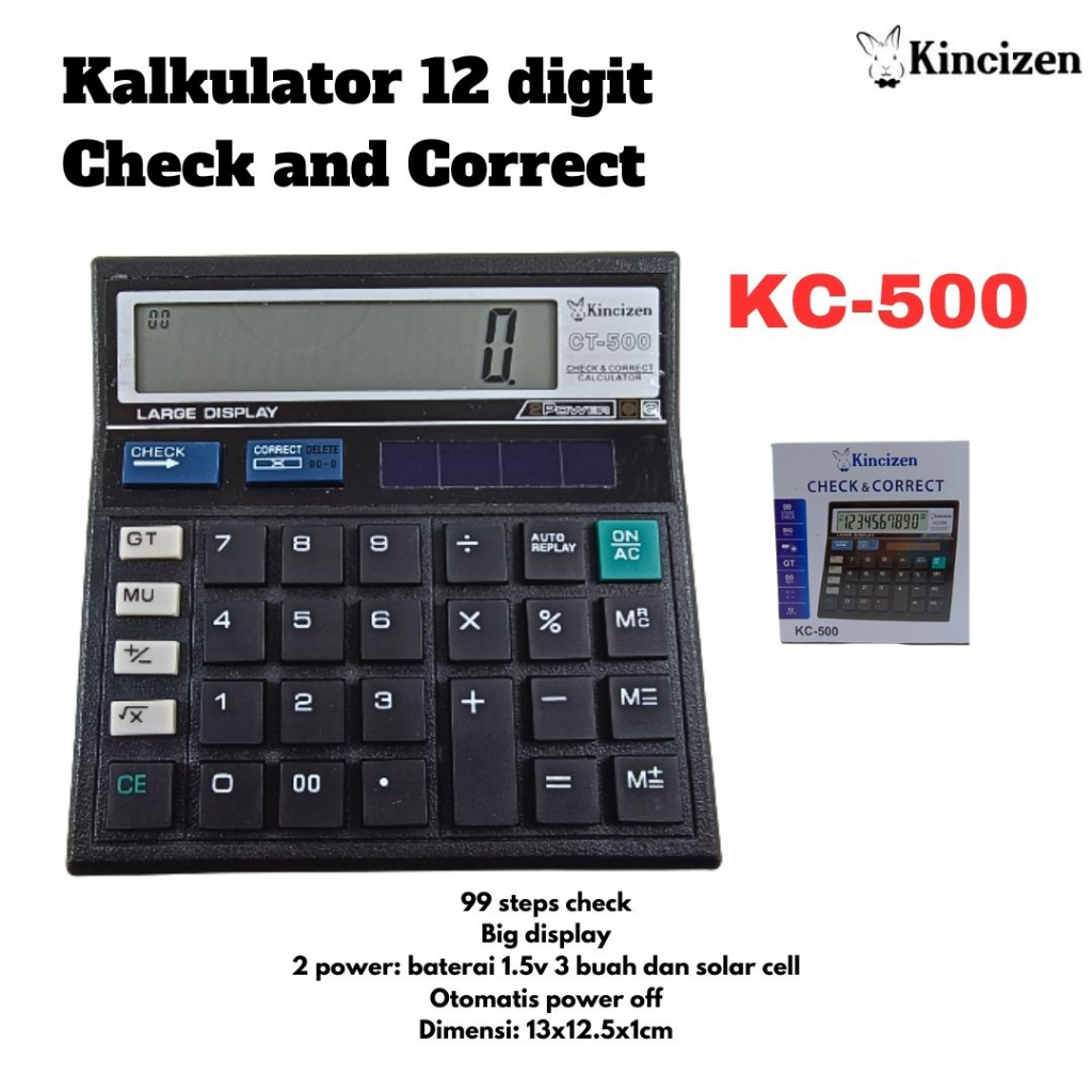 

Kalkulator 12 digit Check and Correct Kincizen KC-500