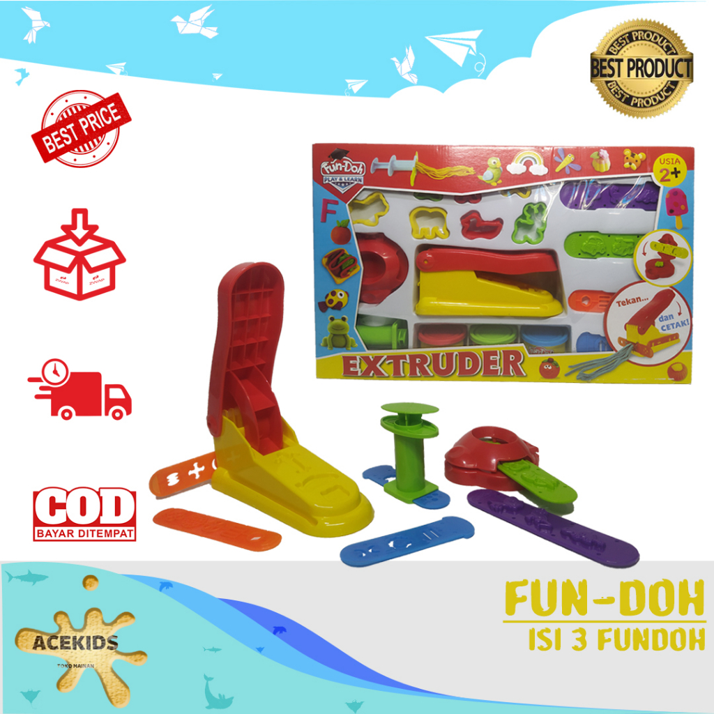 Fun Doh Cetakan Hewan dan lainnya Extruder Plastisin Clay Isi 3 PCS Alat Cetak Play Dough Playdoh Li