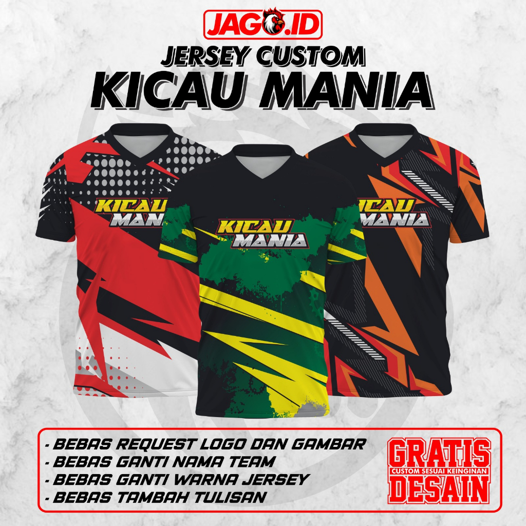 Jersey Baju Kaos Kicau Mania, Lovebird, Cucak Ijo, Murai Batu, Desain Gratis