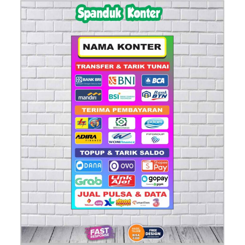 Cetak spanduk konter pulsa transfer / Order 1 dpt 2 pcs uk 100x50 cm