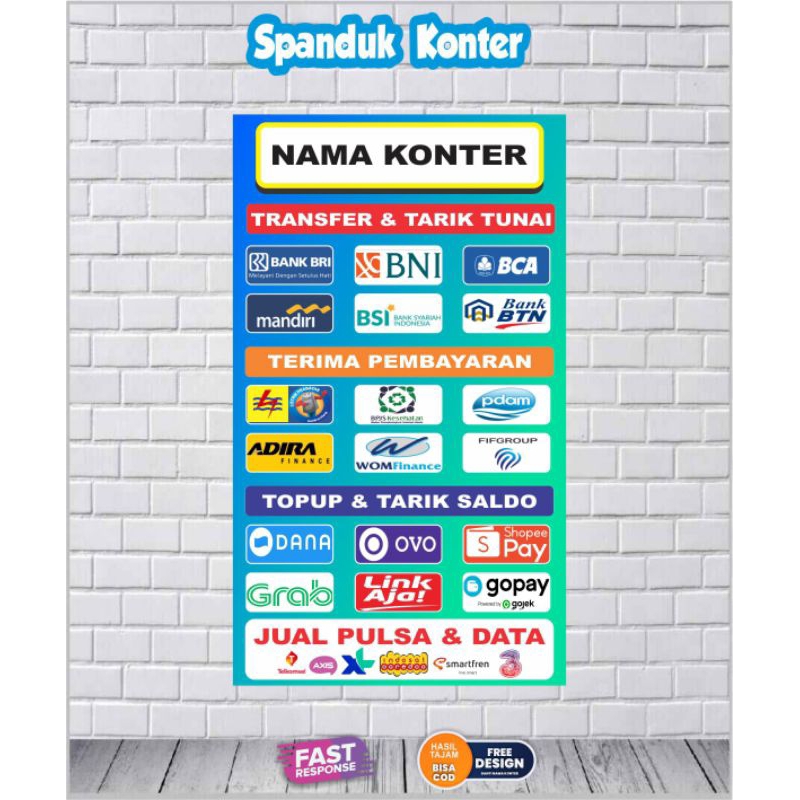iDk90 Cetak spanduk konter pulsa transfer / Order 1 dpt 2 pcs uk 100x50 cm