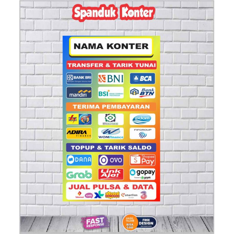 RB Cetak spanduk konter pulsa transfer / Order 1 dpt 2 pcs uk 100x50 cm