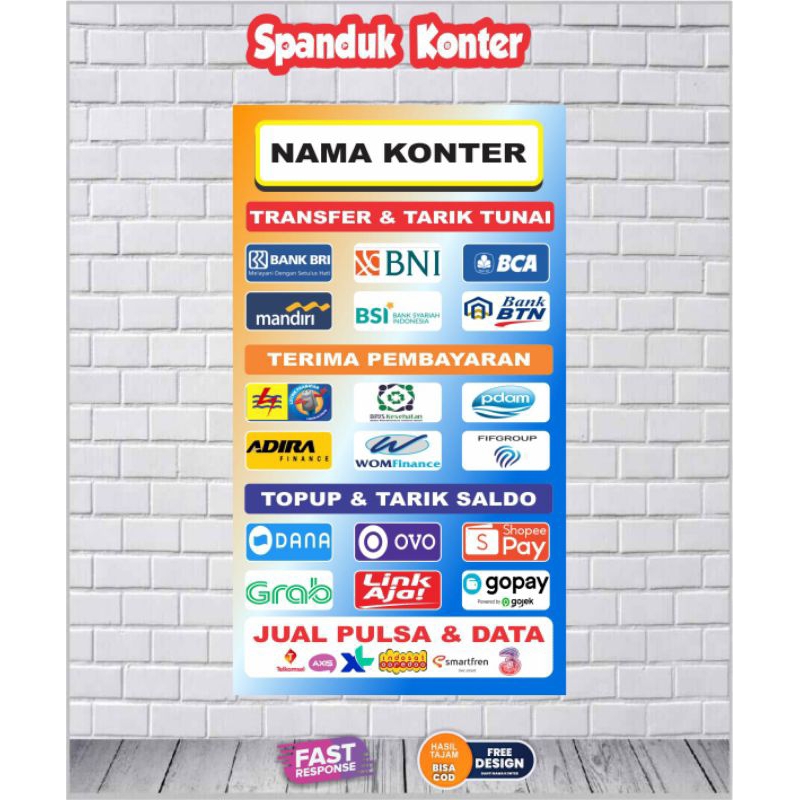 RB Cetak spanduk konter pulsa transfer / Order 1 dpt 2 pcs uk 100x50 cm