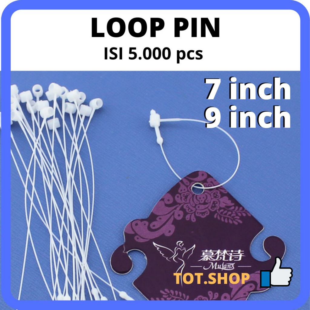 

1 Dos isi 5000pcs LOOP PIN / HANG TAG PLASTIK LOCK STRING PIN (uk 7,9 Inch) Tali Hangtag Baju
