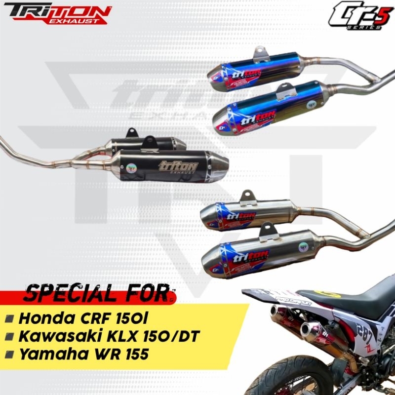 Knalpot Racing Crf 150l, Wr155, Klx 150 - Triton Exhaust Type CR-5 Double Muffler series