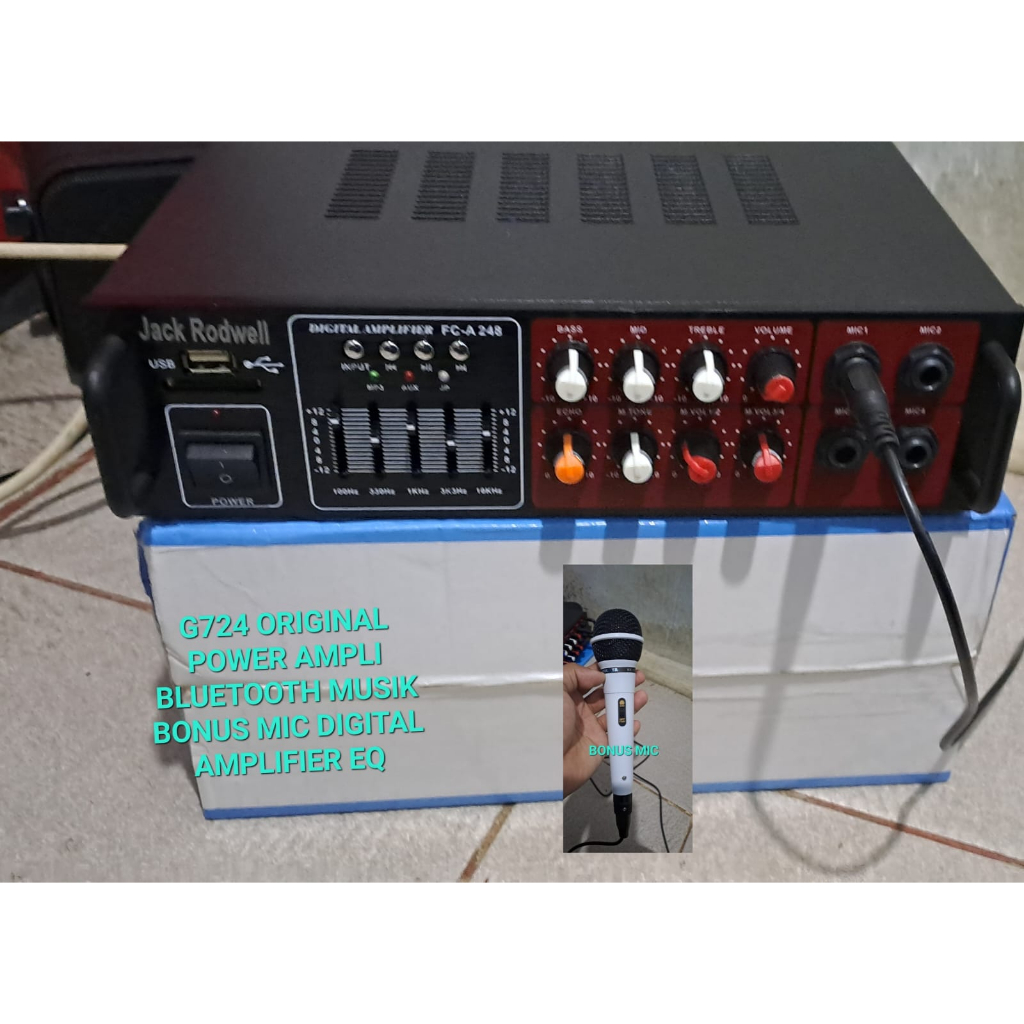 G724 Original amplifier EQ USB echo AC DC power ampli bluetooth musik bonus mic digital WIRELESS KAR