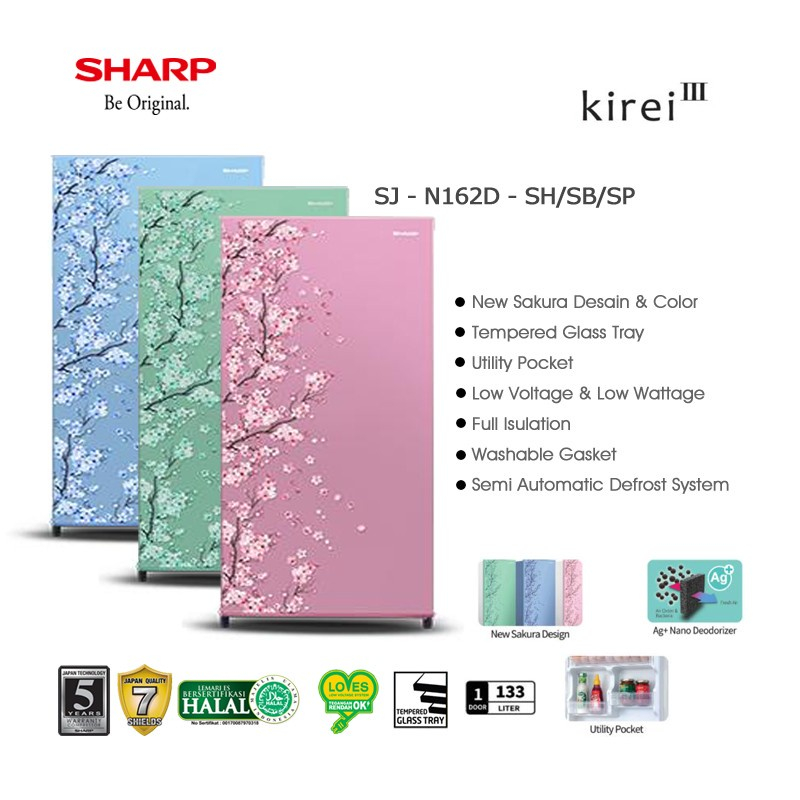 Kulkas 1 Pintu Sharp SJ-N162D-SH/SB/SP /Sharp Kulkas SJN162