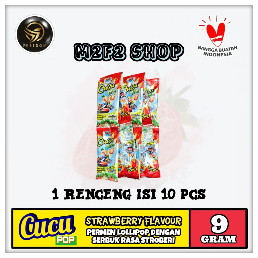 

Cucu Pop Permen Lollipops Dengan Serbuk Rasa Stroberi - 9 gr (Kemasan 1 Renceng)