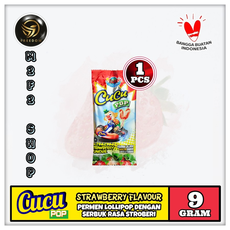 

Cucu Pop Permen Lollipops Dengan Serbuk Rasa Stroberi - 9 gr (Kemasan Satuan)